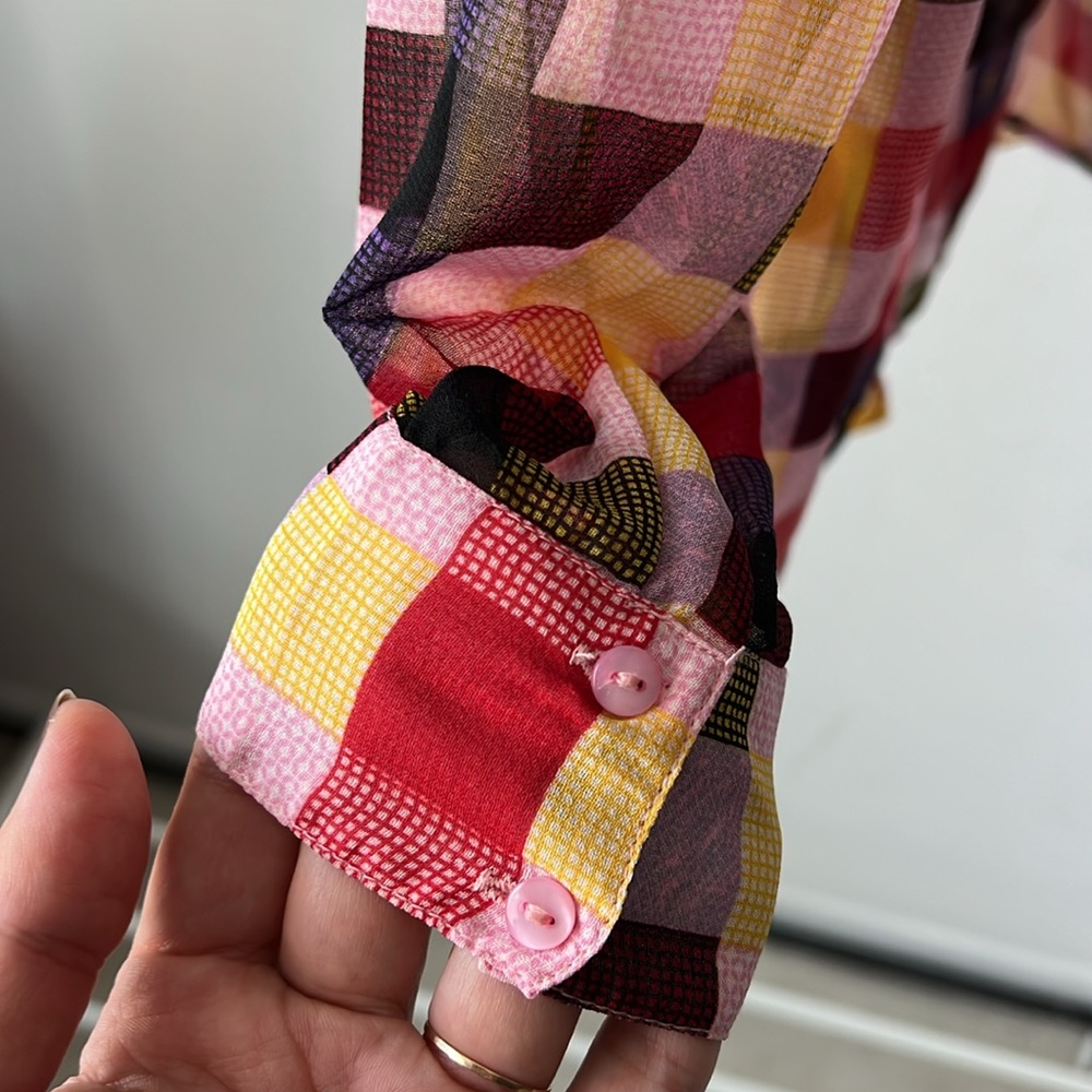 ASOS Checkered Ruffles Blouse Pink 6 - Picture 3 of 6
